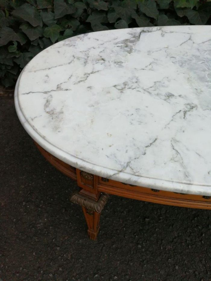 A French-style Marble Top Coffee Table with Brass Decorations - Image 6