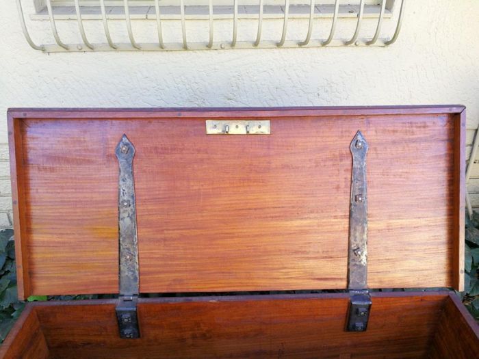 A 19th Century Dutch Colonial Batavian Brass-bound Teak Chest, With Original Lock Plate and Key. Sides With Brass-cut Escutcheons and Heavy Brass "turned" Loop Handles ND - Image 11