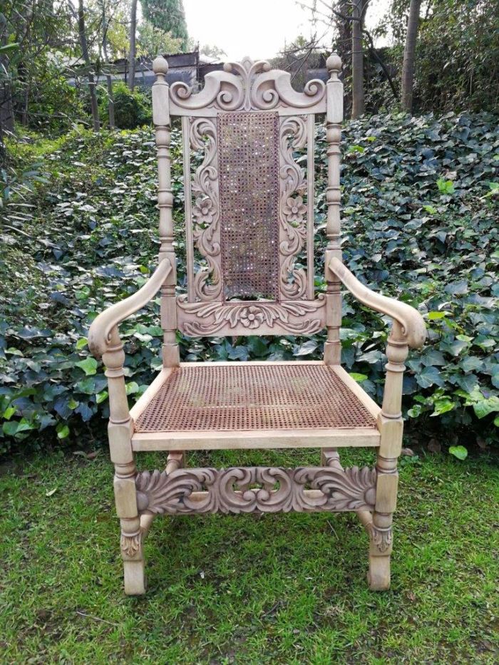 A 19th Century Charles II Style Carved Walnut Armchair In A Natural Bleached  Wooden Finish