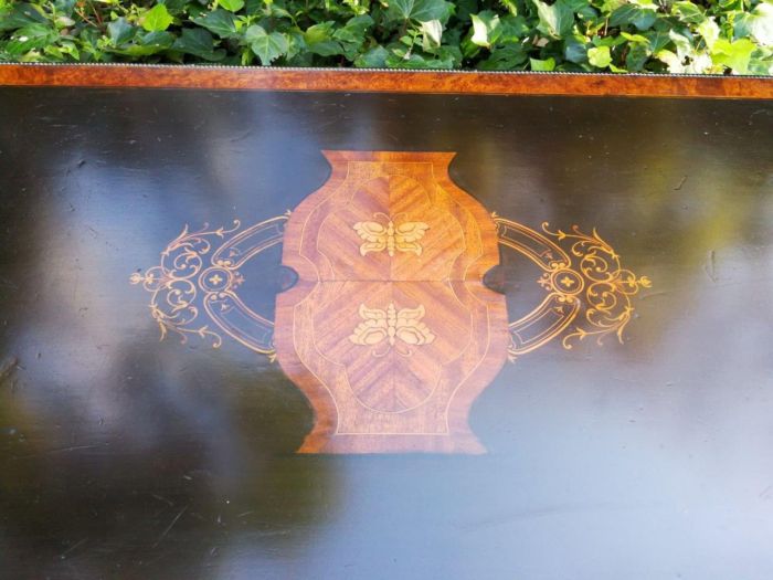 A Napoleon III Inlaid Ebony, Walnut and Ormolu Card / Stretcher Table - Image 7