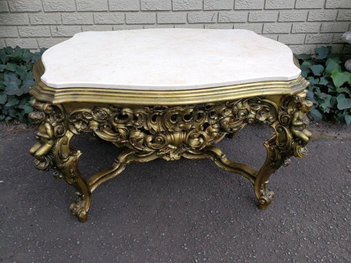 A 20TH Century French Style Ornately Carved and Gilded Walnut Console Drinks / Console With Marble Top Table - Image 3