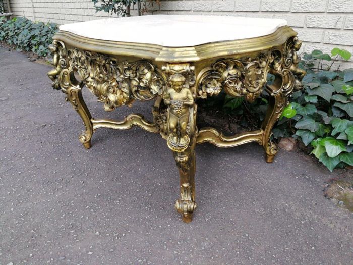 A 20TH Century French Style Ornately Carved and Gilded Walnut Console Drinks / Console With Marble Top Table - Image 4