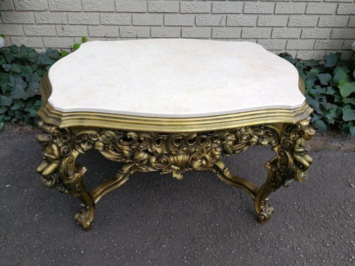 A 20TH Century French Style Ornately Carved and Gilded Walnut Console Drinks / Console With Marble Top Table - Image 5