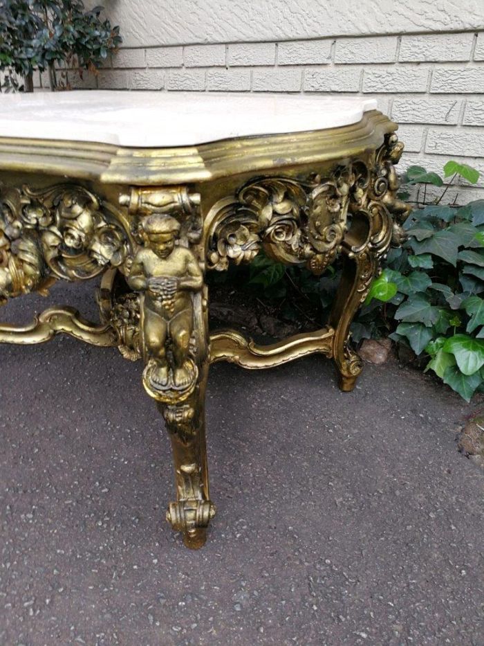 A 20TH Century French Style Ornately Carved and Gilded Walnut Console Drinks / Console With Marble Top Table - Image 6