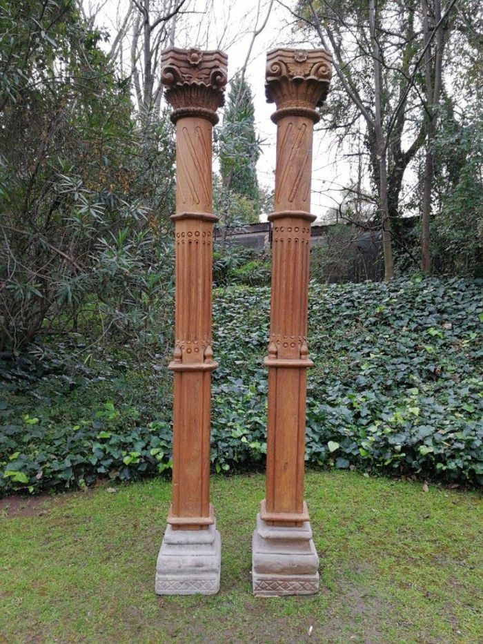 A Pair Of 19th Century French Teak Architectural Columns with Concrete Bases