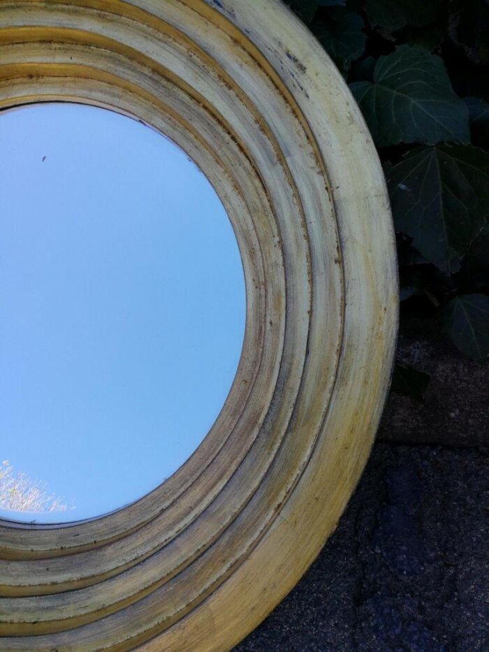 A Pair Of Circular Bevelled Wooden Mirrors with a Hand-gilded Gold Leaf Detail - Image 4