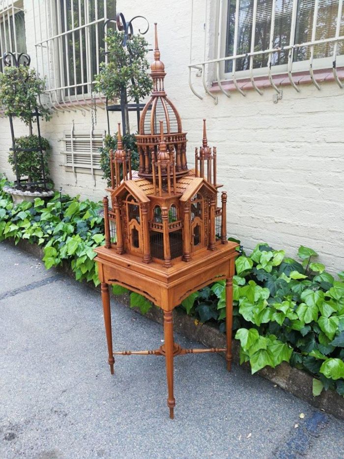 Italian Chippendale Cathedral Style Mahogany Architectural Birdcage Circa 1950's - Image 2