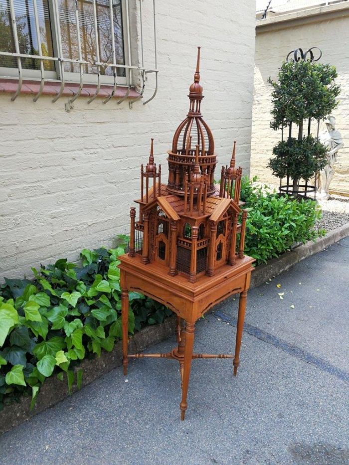 Italian Chippendale Cathedral Style Mahogany Architectural Birdcage Circa 1950's - Image 3