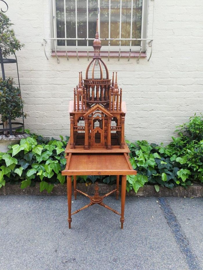 Italian Chippendale Cathedral Style Mahogany Architectural Birdcage Circa 1950's - Image 4