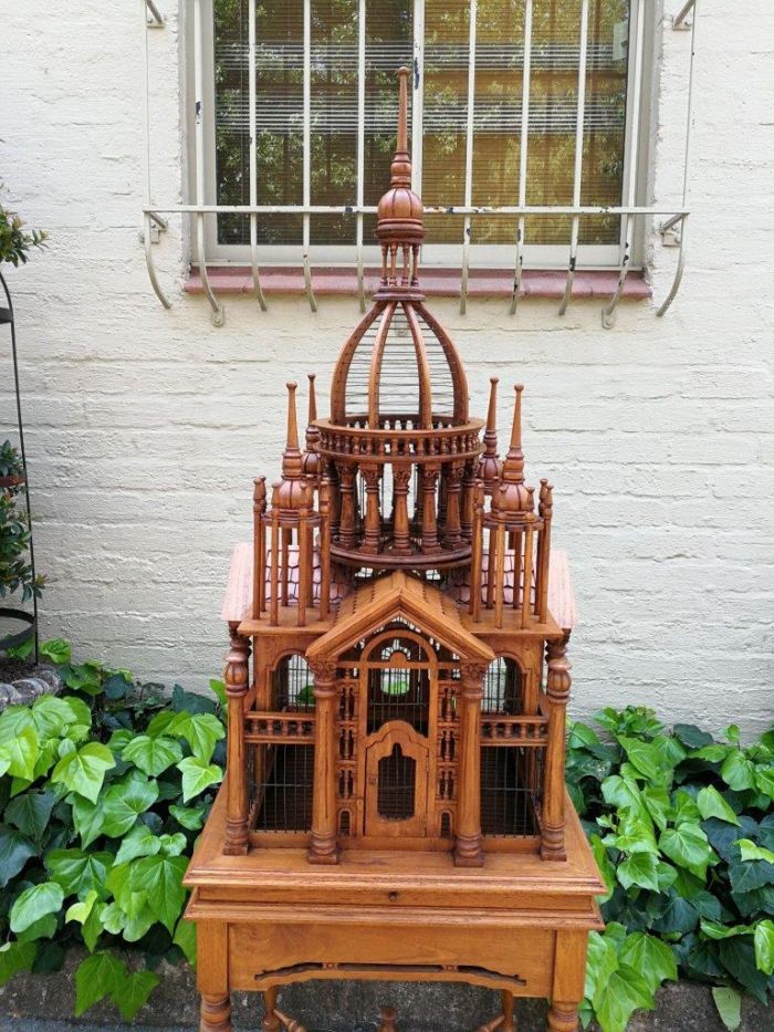 Italian Chippendale Cathedral Style Mahogany Architectural Birdcage Circa 1950's - Image 6