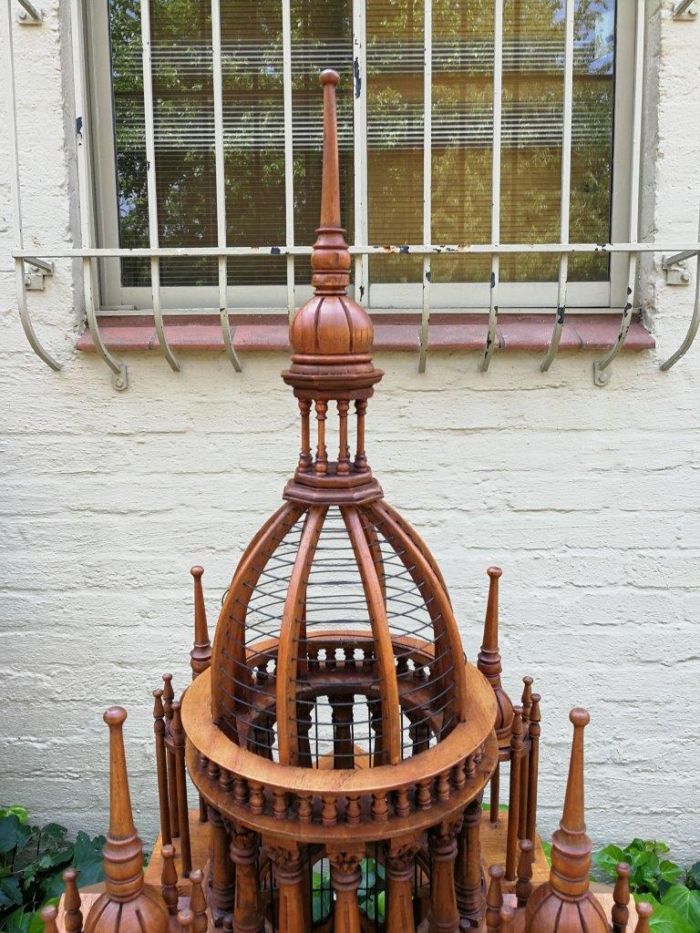 Italian Chippendale Cathedral Style Mahogany Architectural Birdcage Circa 1950's - Image 7