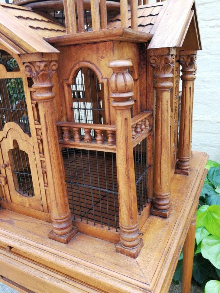 Italian Chippendale Cathedral Style Mahogany Architectural Birdcage Circa 1950's - Image 9