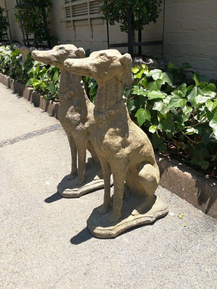 A Pair of 20th Century Architectural Cement Greyhound Statues