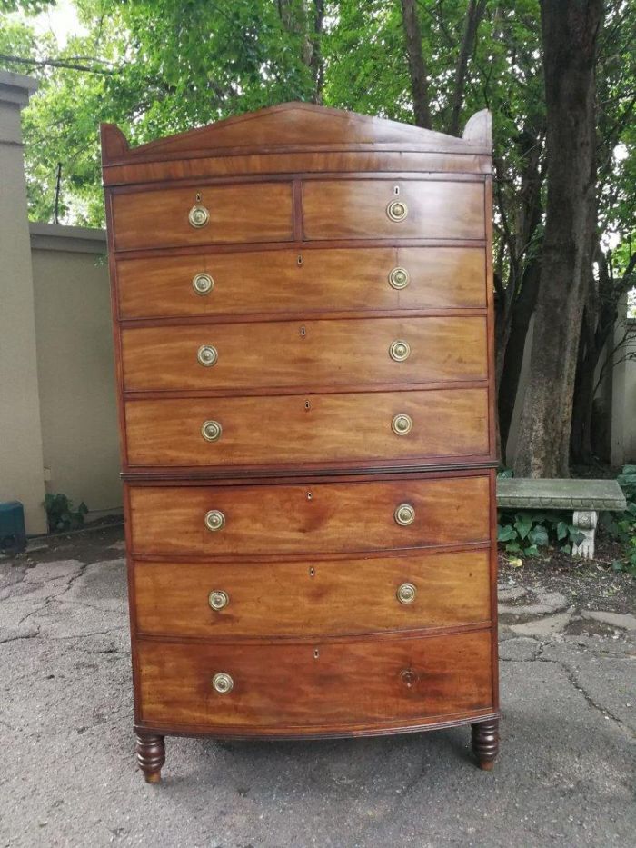 Mahogany Bow-front Chest-on-chest With Original Brass Escutcheons and Handles