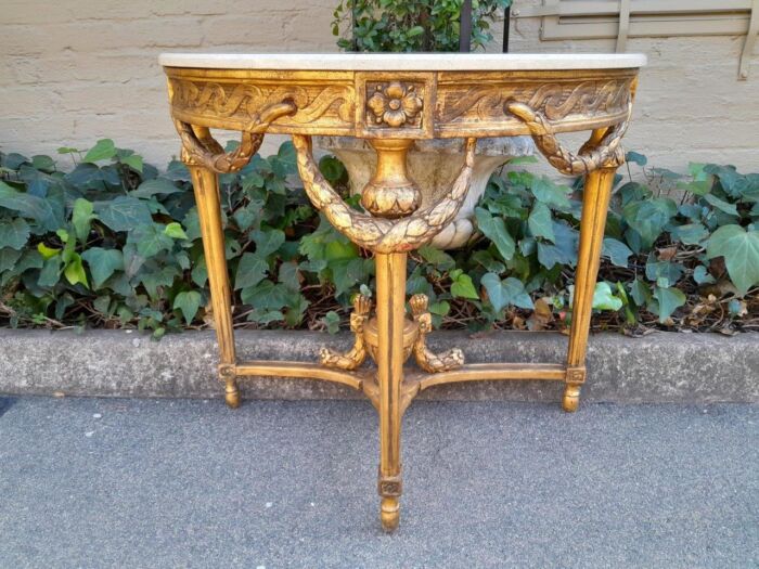 A 19TH Century French Ornately Carved Giltwood Console Table with Marble Top