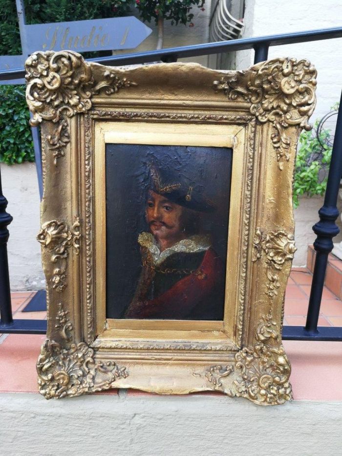 An Antique Oil on Board in an Antique Carved and Gilded Frame - Image 2