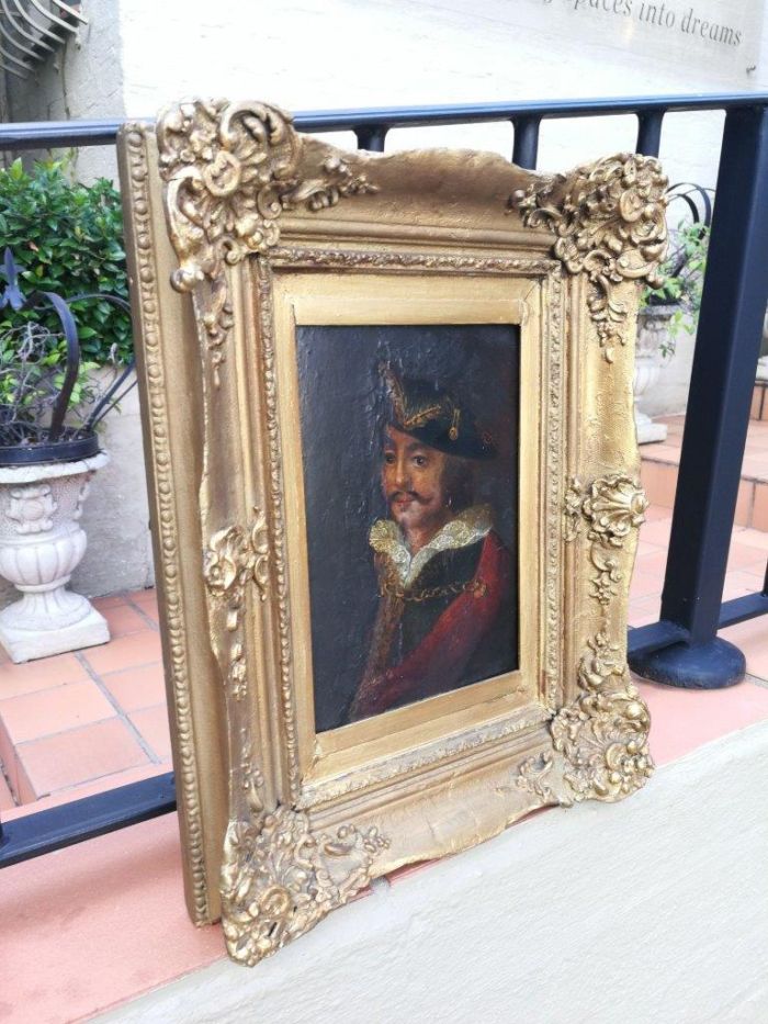 An Antique Oil on Board in an Antique Carved and Gilded Frame - Image 3