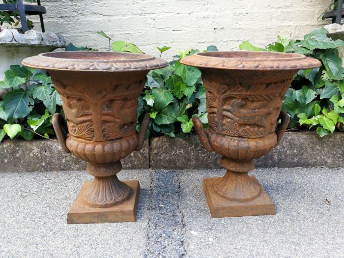 A Pair Of 20th Century French Cast Iron Planters / Urns