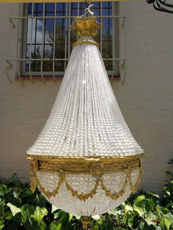 A Large Antique Gold Beaded Empire Style Chandelier - Image 3