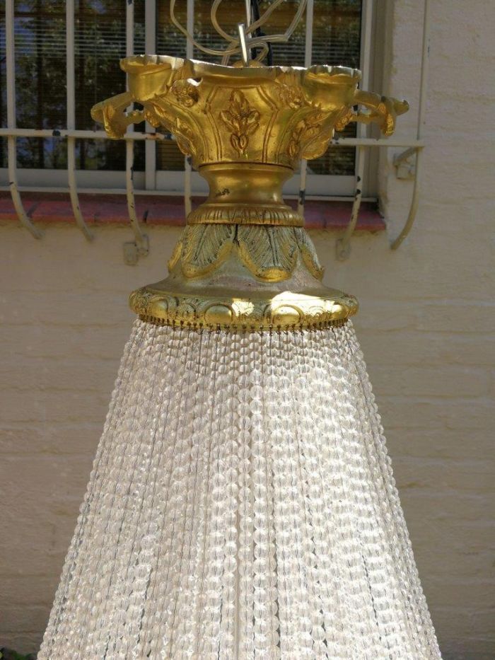 A Large Antique Gold Beaded Empire Style Chandelier - Image 5