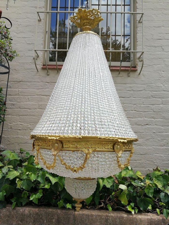 An Antique Gold Beaded Empire Style Chandelier