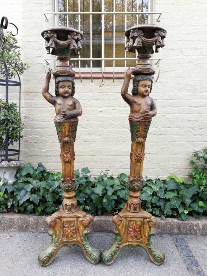 A Pair of 19th century gilt-wood and Paint Wooden Torchères