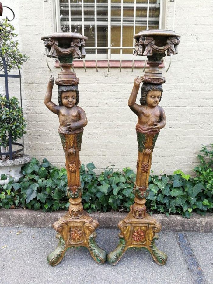 A Pair of 19th century gilt-wood and Paint Wooden Torchères - Image 2