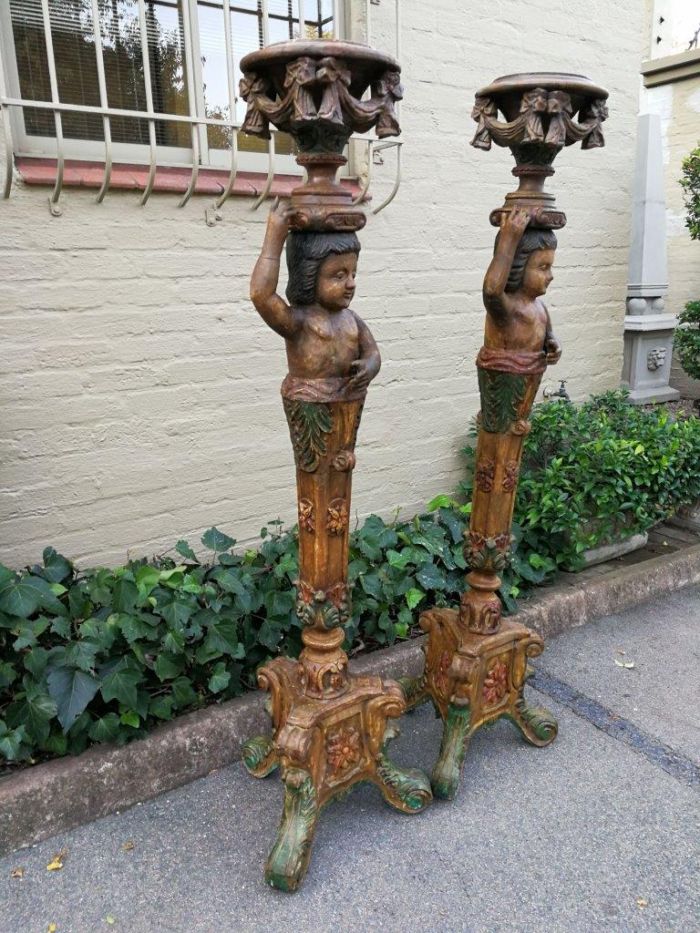 A Pair of 19th century gilt-wood and Paint Wooden Torchères - Image 3