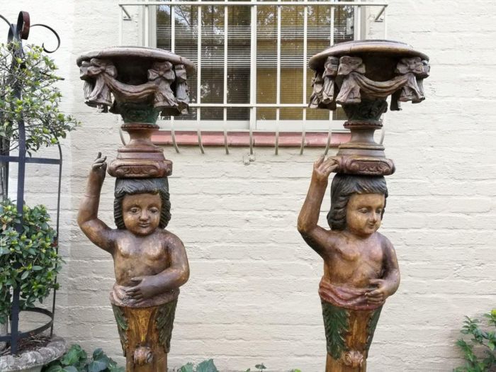 A Pair of 19th century gilt-wood and Paint Wooden Torchères - Image 4