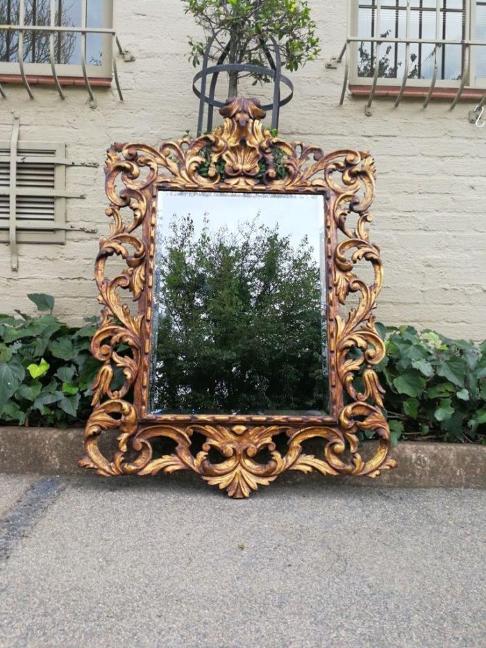 An Early 20th Century Spanish Carved Gilt Painted Wooden Bevelled Mirror - Image 2