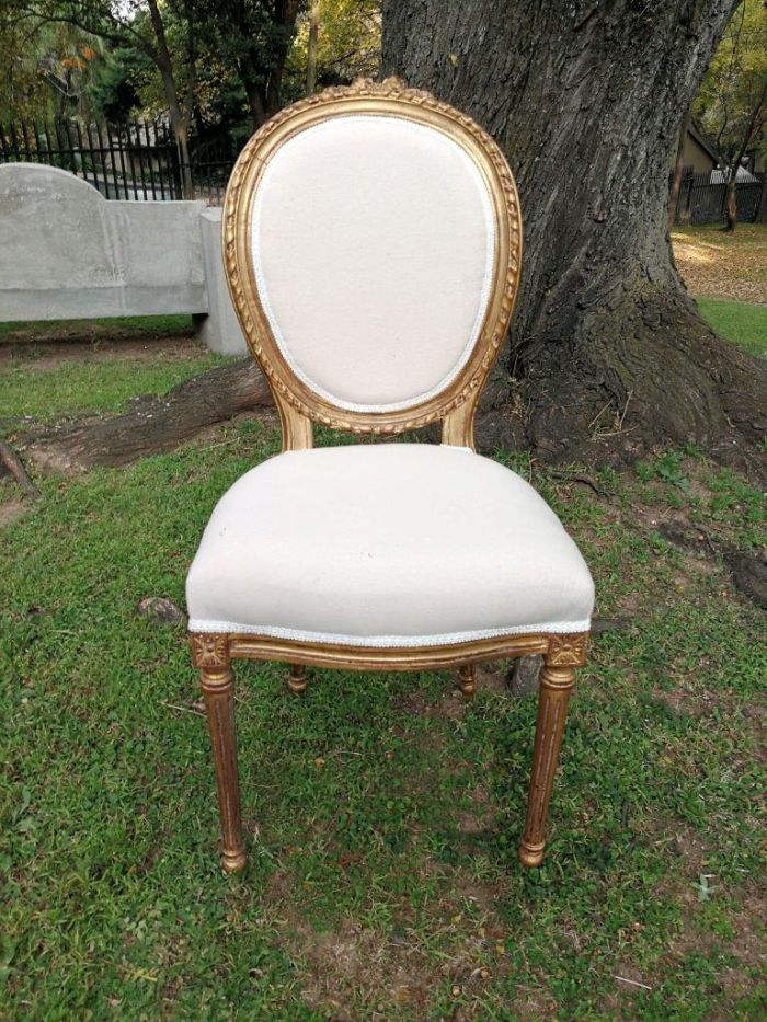 A French Balloon-Back Ornate Chair On Fluted Legs Gilded Dining Chair