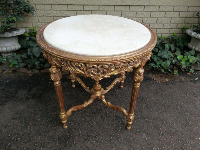 A French Style Ornately Carved Marble top Centre Table - Image 3