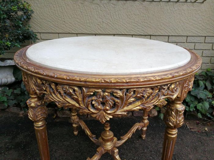 A French Style Ornately Carved Marble top Centre Table - Image 5