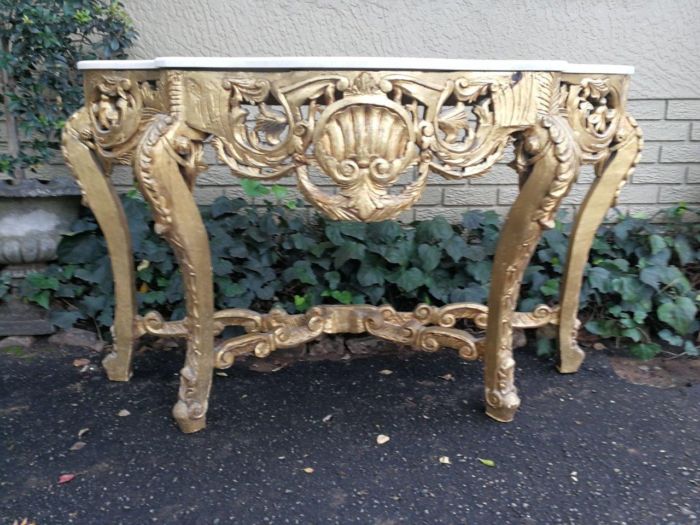 A French Rococo Style Ornately Carved Marble top Console Table - Image 2