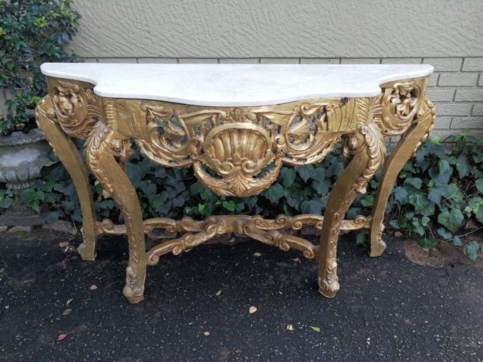 A French Rococo Style Ornately Carved Marble top Console Table - Image 3