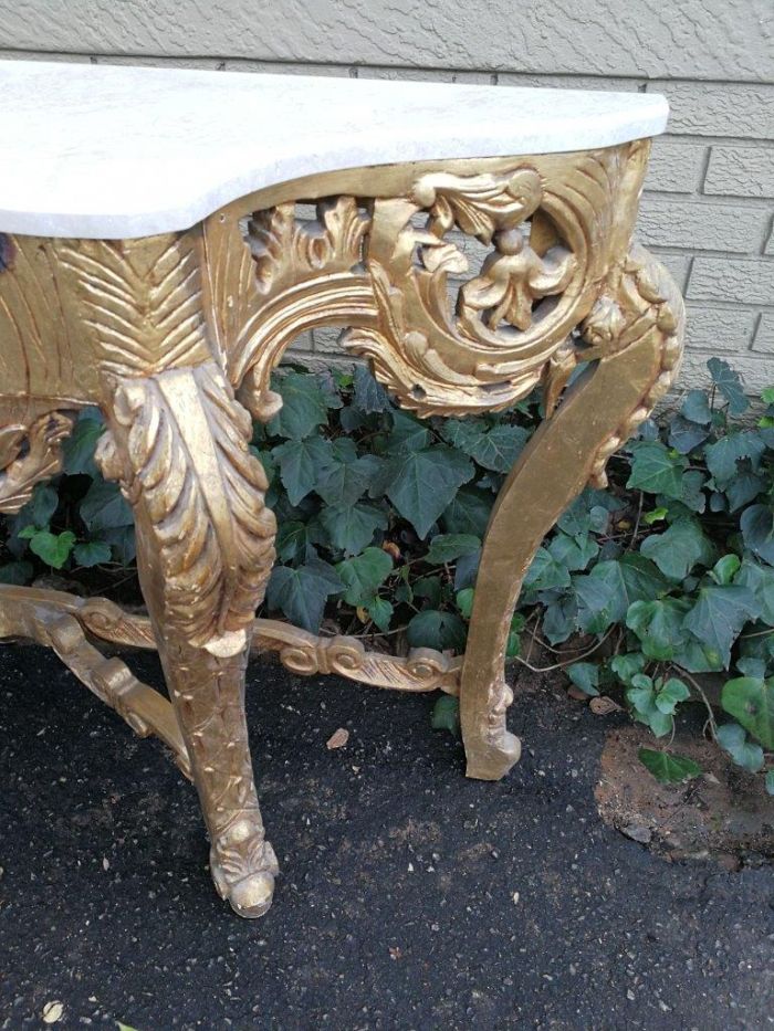 A French Rococo Style Ornately Carved Marble top Console Table - Image 5