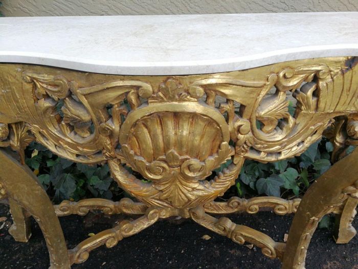 A French Rococo Style Ornately Carved Marble top Console Table - Image 6