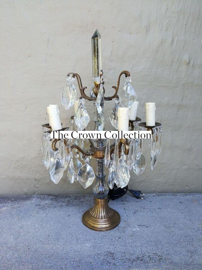 A French Style Gallery Brass and Crystal Table Lamp in a Gold Finish (Medium)