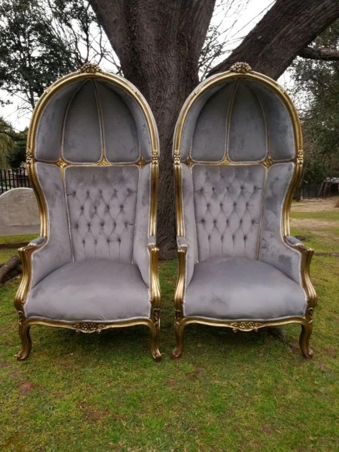 A Pair of French Style Carved and Gilded Wooden Dome/Canopy Chairs (modelled on the famous Louis XV Chair)