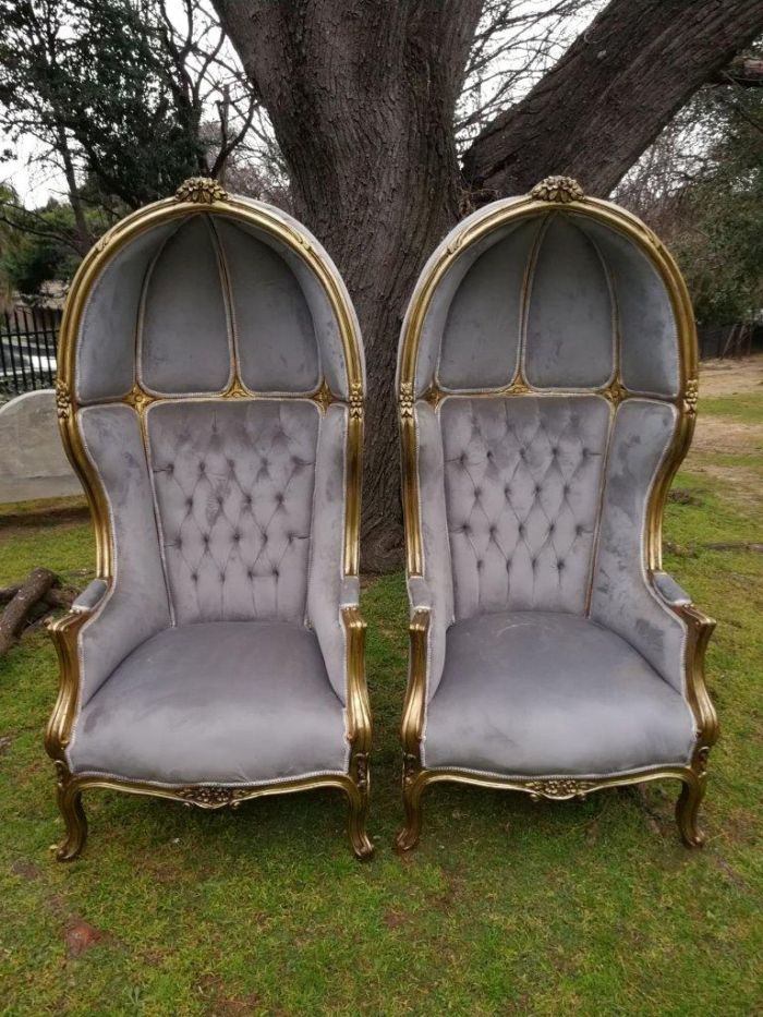 A Pair of French Style Carved and Gilded Wooden Dome/Canopy Chairs (modelled on the famous Louis XV Chair) - Image 2