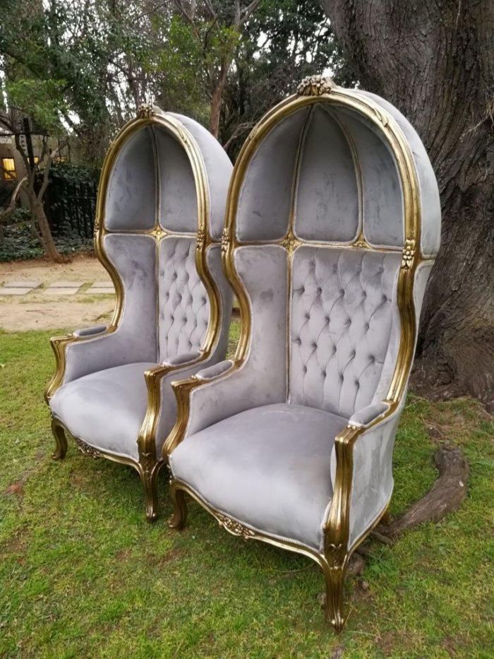 A Pair of French Style Carved and Gilded Wooden Dome/Canopy Chairs (modelled on the famous Louis XV Chair) - Image 3