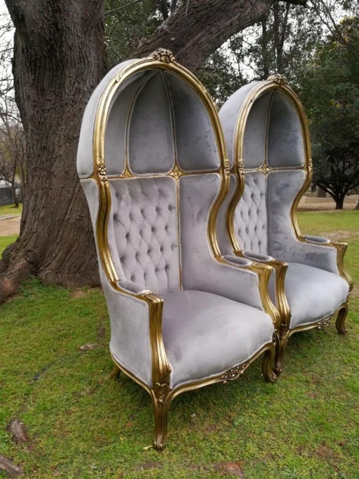 A Pair of French Style Carved and Gilded Wooden Dome/Canopy Chairs (modelled on the famous Louis XV Chair) - Image 4