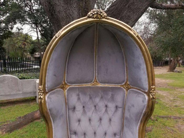 A Pair of French Style Carved and Gilded Wooden Dome/Canopy Chairs (modelled on the famous Louis XV Chair) - Image 7