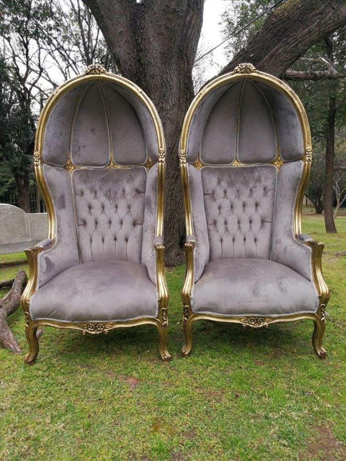 A Pair of French Style Carved and Gilded Wooden Dome/Canopy Chairs (modelled on the famous Louis XV Chair)