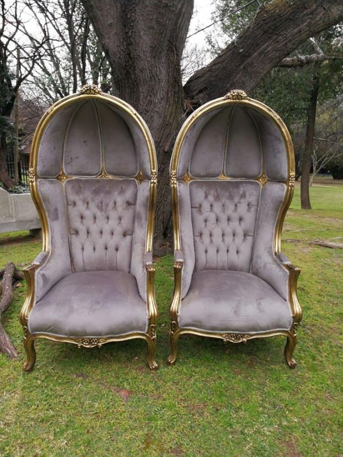 A Pair of French Style Carved and Gilded Wooden Dome/Canopy Chairs (modelled on the famous Louis XV Chair) - Image 2