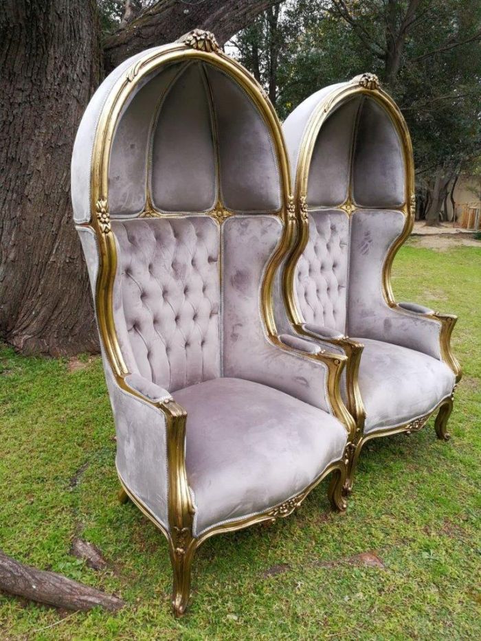 A Pair of French Style Carved and Gilded Wooden Dome/Canopy Chairs (modelled on the famous Louis XV Chair) - Image 4