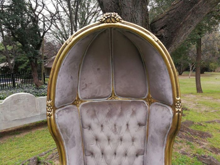 A Pair of French Style Carved and Gilded Wooden Dome/Canopy Chairs (modelled on the famous Louis XV Chair) - Image 6