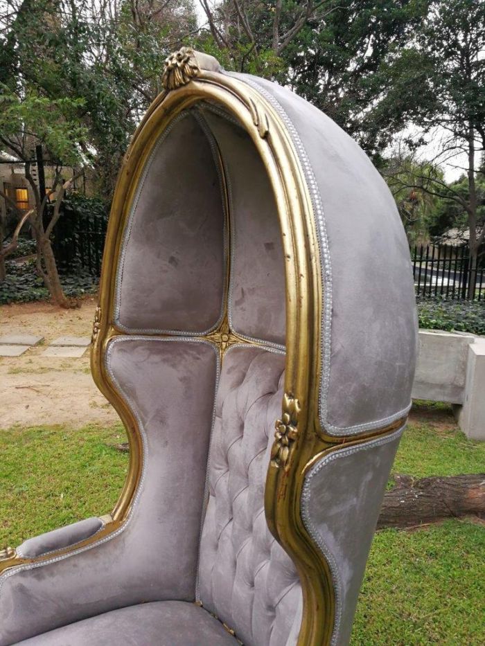 A Pair of French Style Carved and Gilded Wooden Dome/Canopy Chairs (modelled on the famous Louis XV Chair) - Image 7