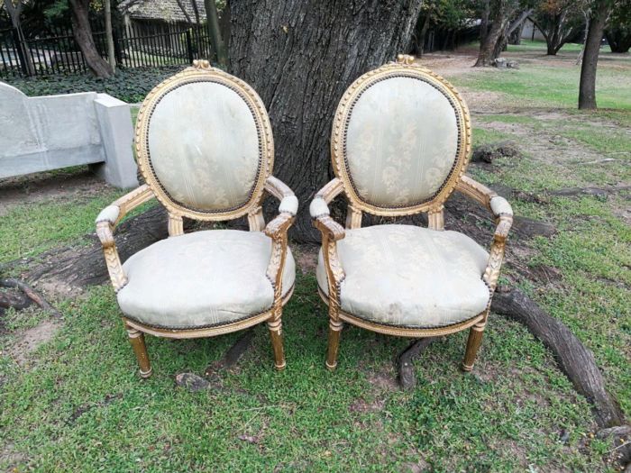 A Pair Of French Style Giltwood Ornate Arm Chairs On Fluted Legs  - Image 2