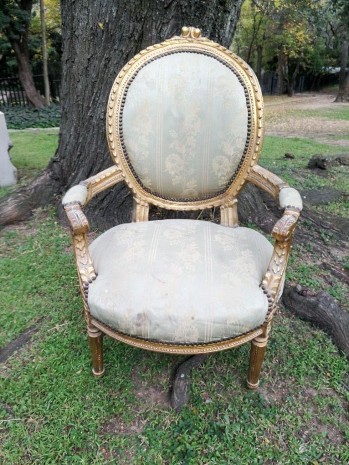 A Pair Of French Style Giltwood Ornate Arm Chairs On Fluted Legs  - Image 4